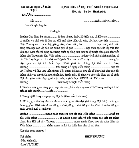 Mẫu công văn đề nghị hợp tác