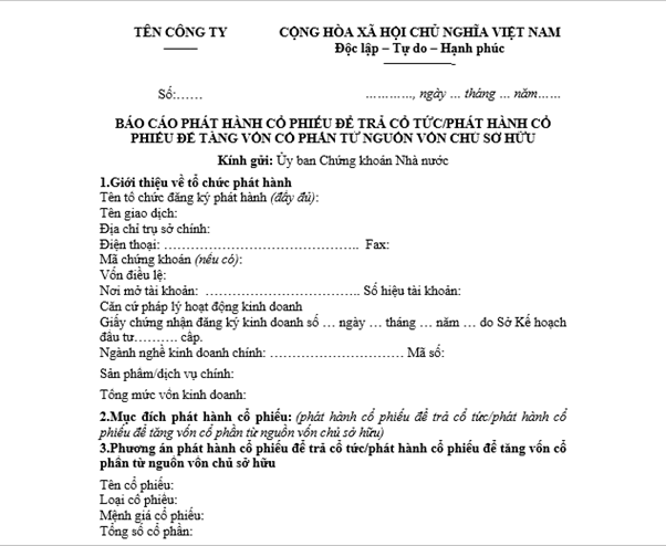 Mẫu báo cáo phát hành cổ phiếu để trả cổ tức
