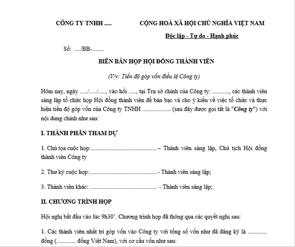 Mẫu biên bản thỏa thuận góp vốn công ty TNHH