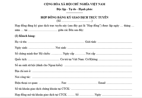 Mẫu hợp đồng đăng ký giao dịch trực tuyến