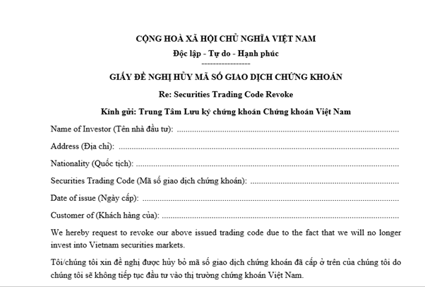 Mẫu giấy đề nghị hủy mã số giao dịch chứng khoán