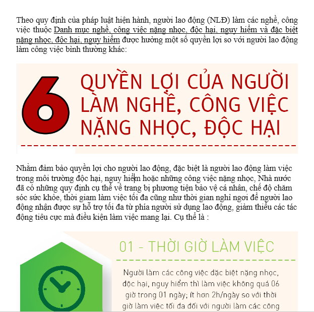 Quyền lợi của người làm nghề, công việc nặng nhọc, độc hại
