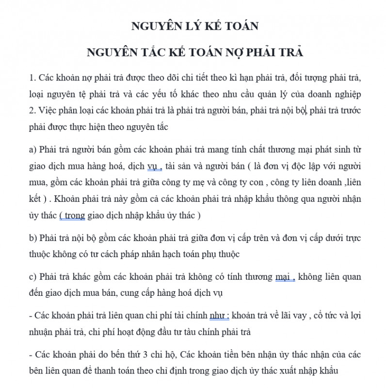Nguyên tắc kế toán nợ phải trả