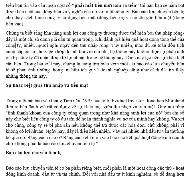Phương pháp phân tích báo cáo lưu chuyển tiền tệ