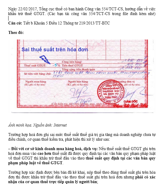Cách xử lý hóa đơn GTGT xuất sai thuế suất sau khi cơ quan thuế phát hiện