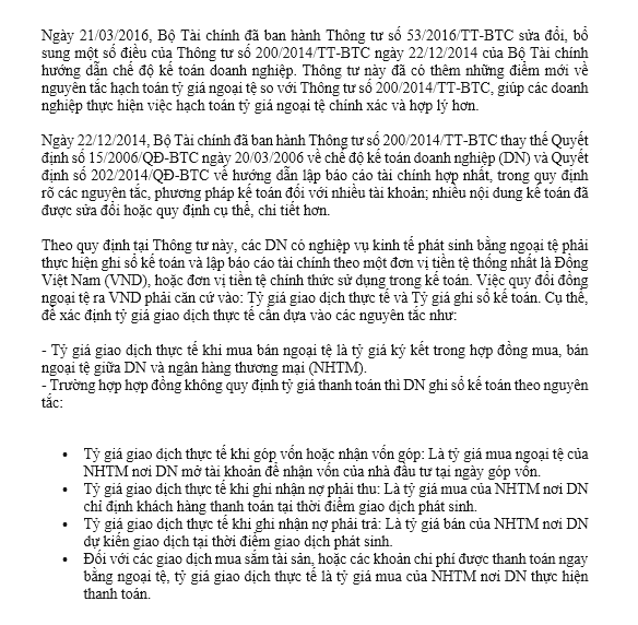 Một số điểm mới về nguyên tắc hạch toán tỷ giá ngoại tệ