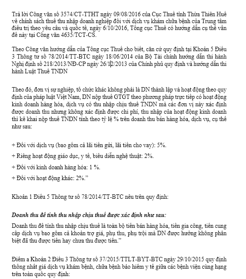 Doanh nghiệp hoạt động dịch vụ khám chữa bệnh phải nộp thuế thế nào?