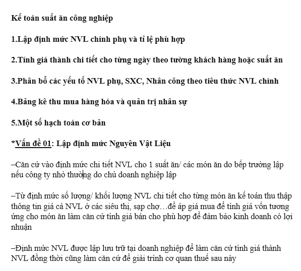 Kế toán suất ăn công nghiệp