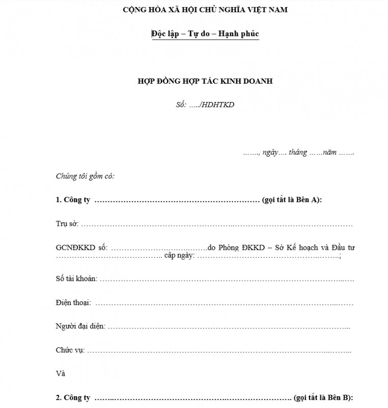Mẫu hợp đồng hợp tác kinh doanh mới nhất