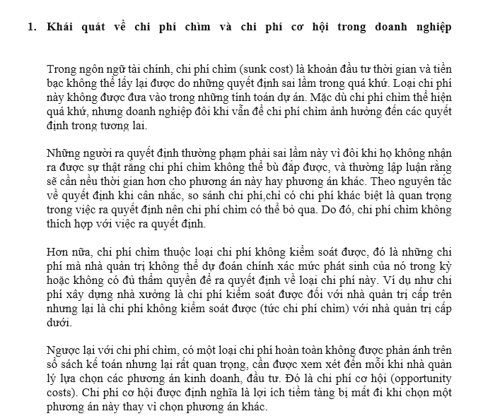 Phân biệt chi phí chìm và chi phí cơ hội trong kế toán quản trị