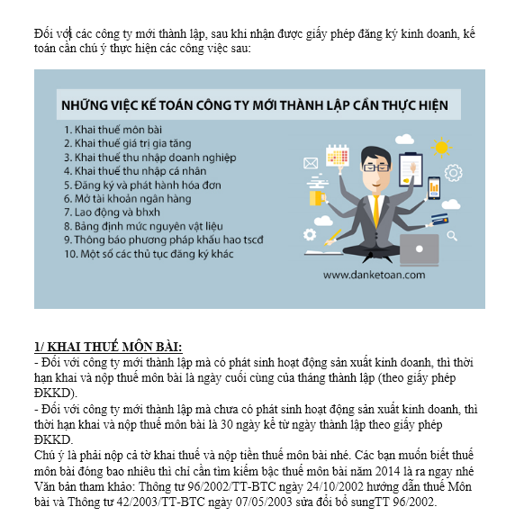 Công ty mới thành lập - kế toán cần làm những gì?