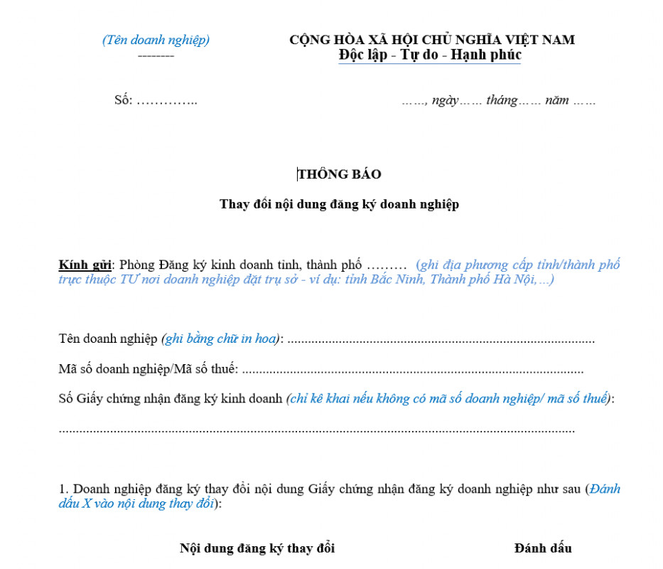 Mẫu thông báo thay đổi kế toán trưởng trong công ty Cổ phần