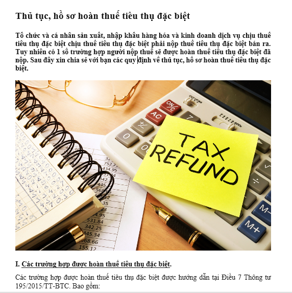 Thủ tục, hồ sơ hoàn thuế tiêu thụ đặc biệt