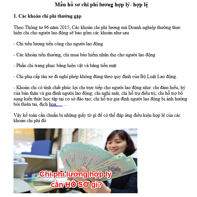 Mẫu hồ sơ chi phí lương hợp lý- hợp lệ