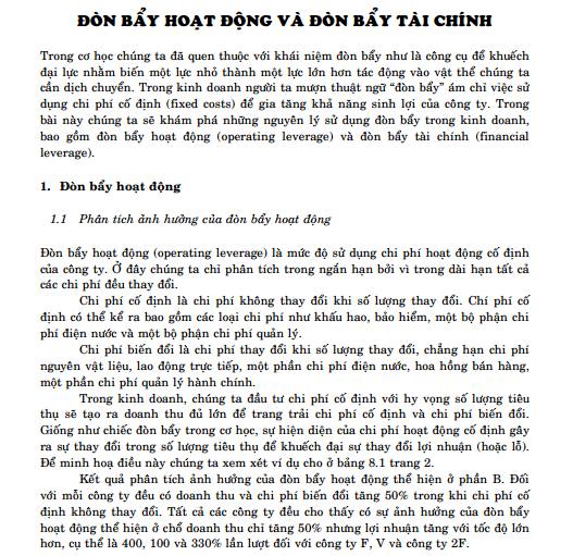 Sử dụng đòn bẩy tài chính và đòn bẩy hoạt động