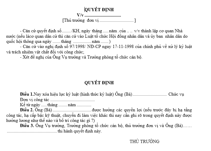 Mẫu quyết định xóa bỏ kỷ luật