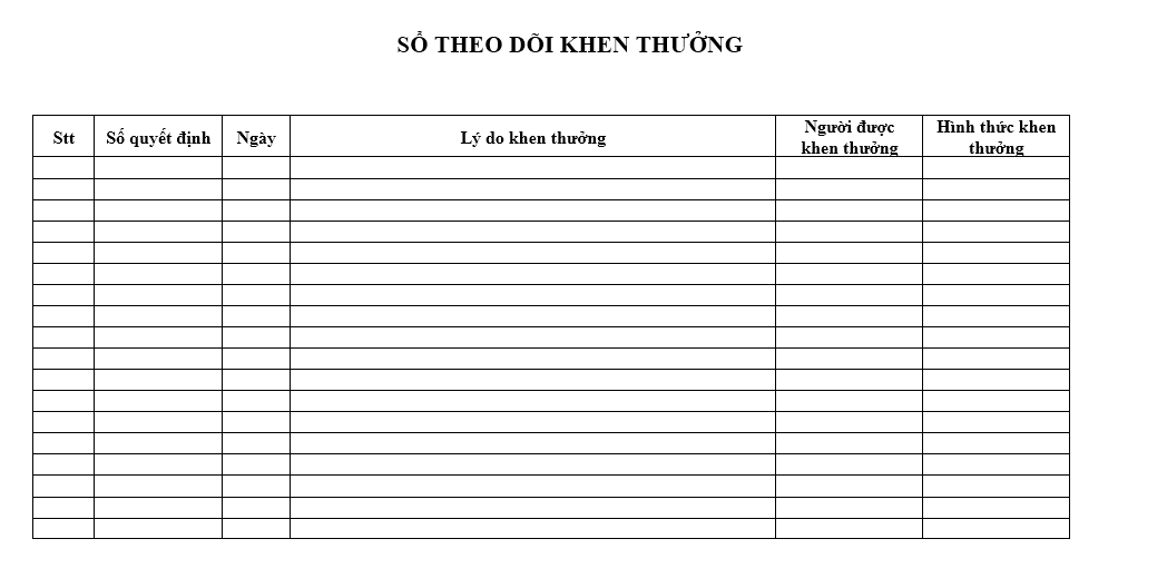 Mẫu sổ theo dõi khen thưởng