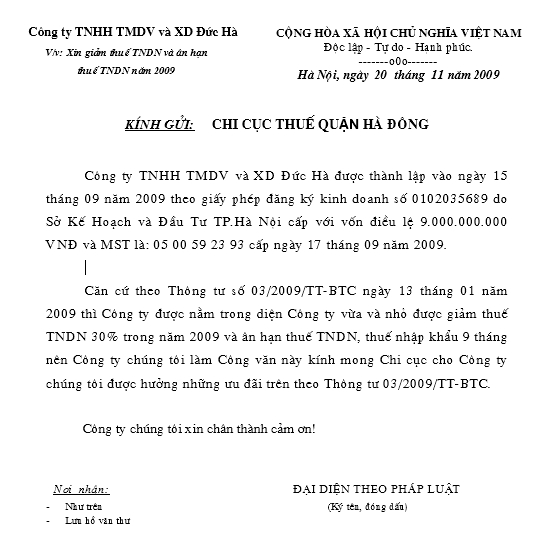 Mẫu CV xin giảm thuế TNCN