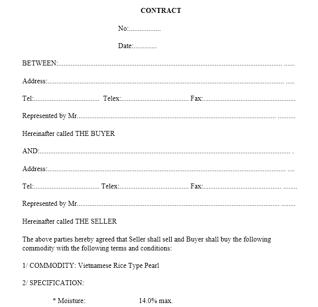 Mẫu hợp đồng xuất khẩu gạo SONG NGỮ