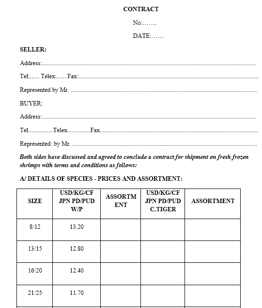Mẫu hợp đồng xuất khẩu thủy sản - SONG NGỮ