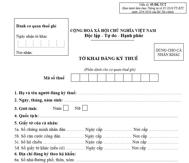 Mẫu tờ khai đăng ký mã số thuế cá nhân mới nhất