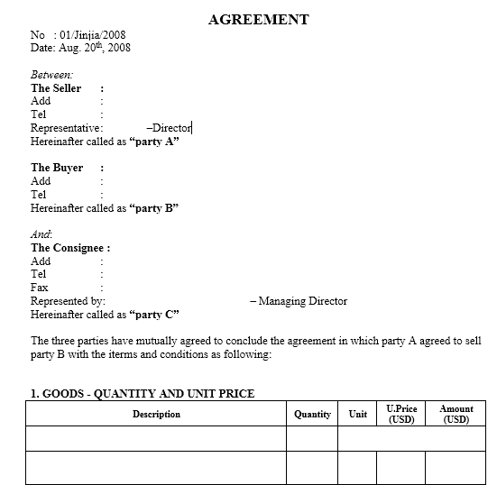 Mẫu thỏa thuận - AGREEMENT (03 bên)