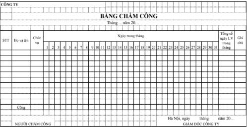 Mẫu bảng chấm công bằng Excel dành cho các doanh nghiệp thương mại