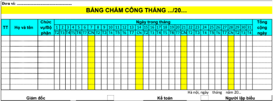 Mẫu bảng chấm công dành cho những doanh nghiệp thuộc lĩnh vực thương mại