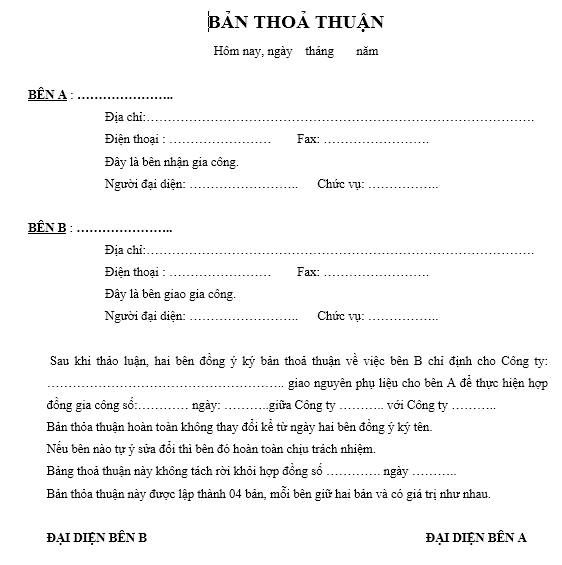 Mẫu thỏa thuận giao hàng mới nhất năm 2019