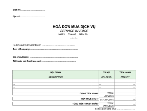 Mẫu hóa đơn mua dịch vụ (SONG NGỮ)