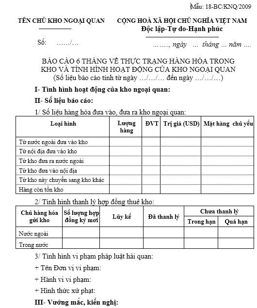 Mẫu báo cáo thực trạng kho ngoại quan