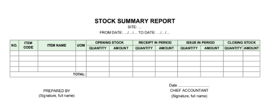 Mẫu tổng hợp nhập xuất tồn ( cả số lượng và giá trị) - TIẾNG ANH