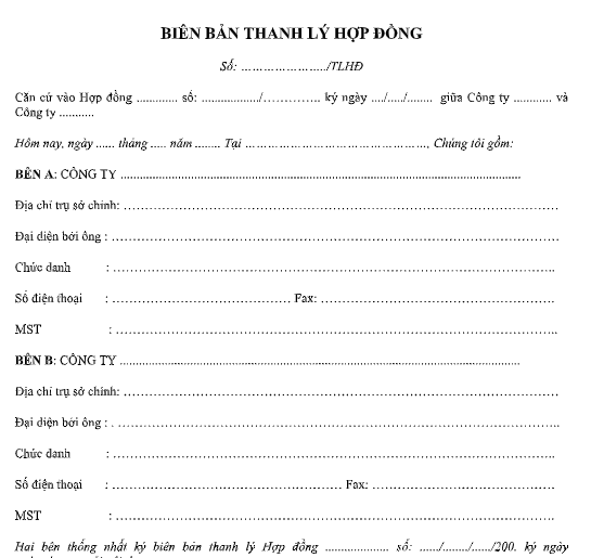 Mẫu thanh lý hợp đồng mới nhất năm 2019