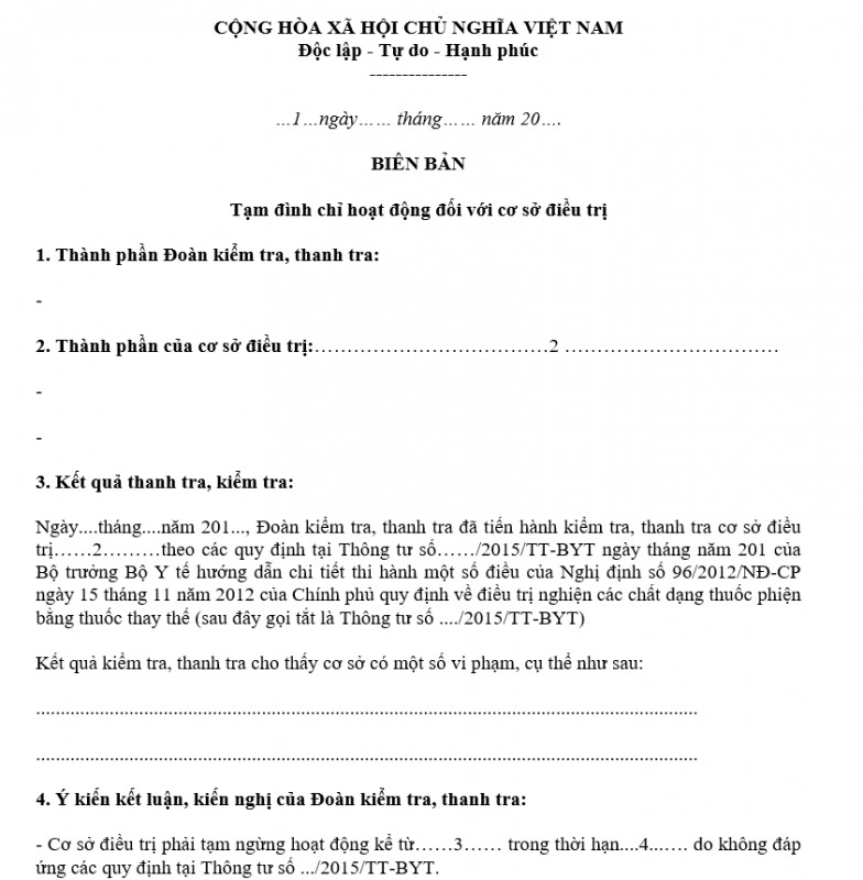 Mẫu biên bản đình chỉ kinh doanh