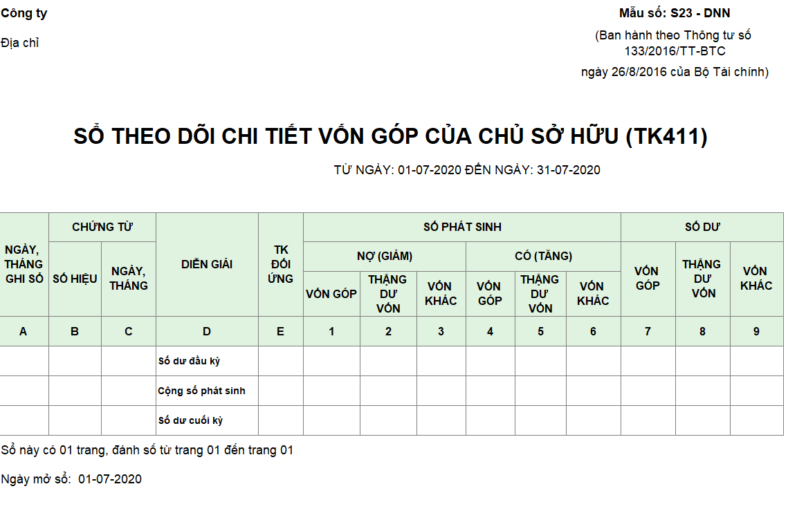 Mẫu sổ chi tiết nguồn vốn kinh doanh TT 133
