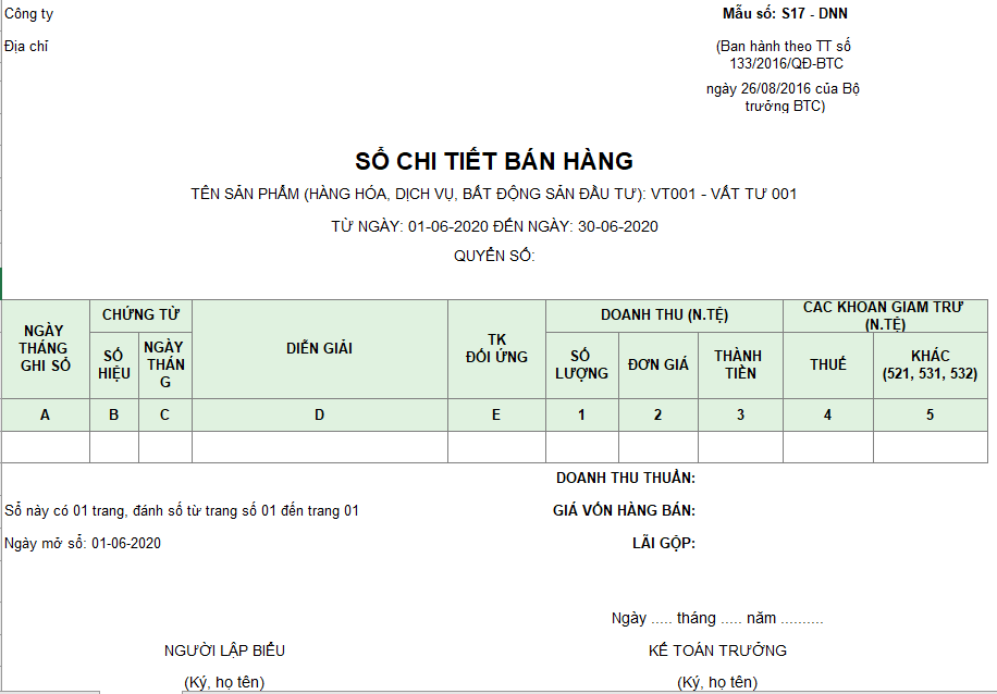 Mẫu sổ chi tiết bán hàng ( Ngoại tệ) theo TT133/2016/TT-BTC ngày 26/08/2016 của Bộ Tài chính