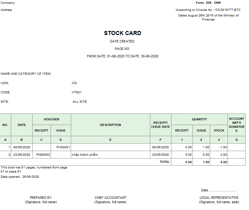 Mẫu thẻ kho (Sổ kho) ( TIẾNG ANH)- S08-DNN theo TT133/2016/TT-BTC