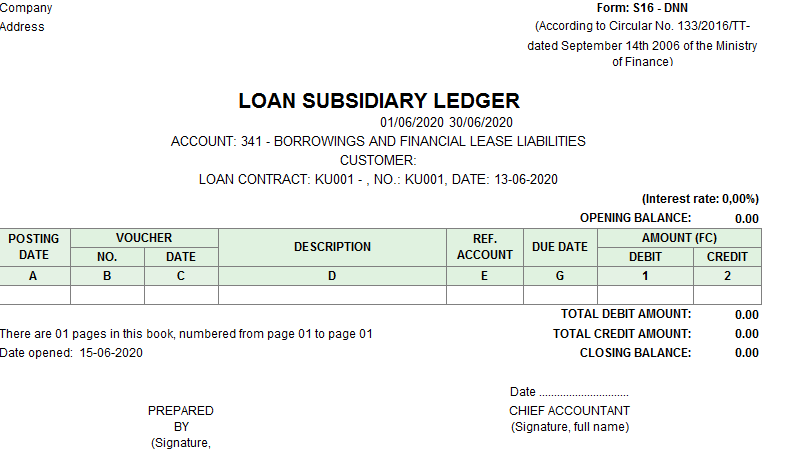 Mẫu sổ chi tiết tiền vay ( TIẾNG ANH - Ngoại tệ) theo TT133/2016/TT-BTC