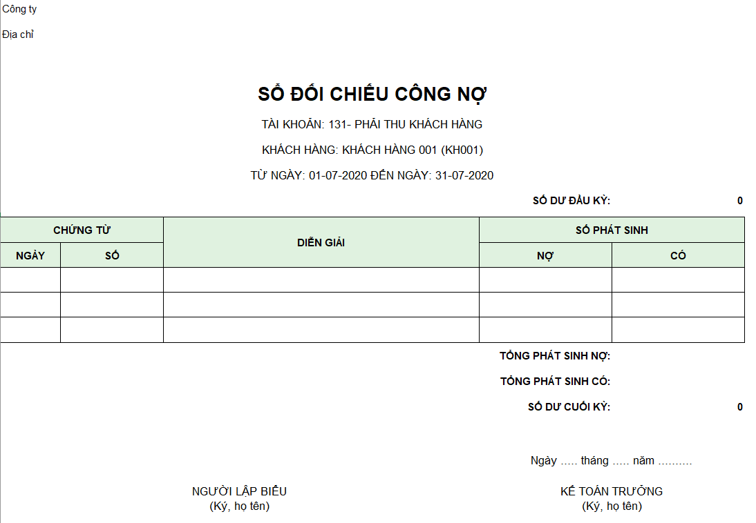 Mẫu sổ đối chiếu công nợ