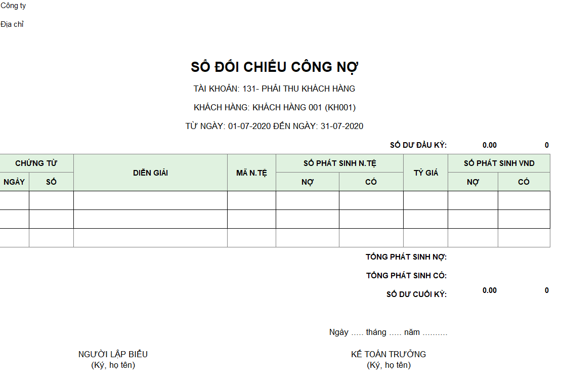 Mẫu sổ đối chiếu công nợ ( Ngoại tệ)