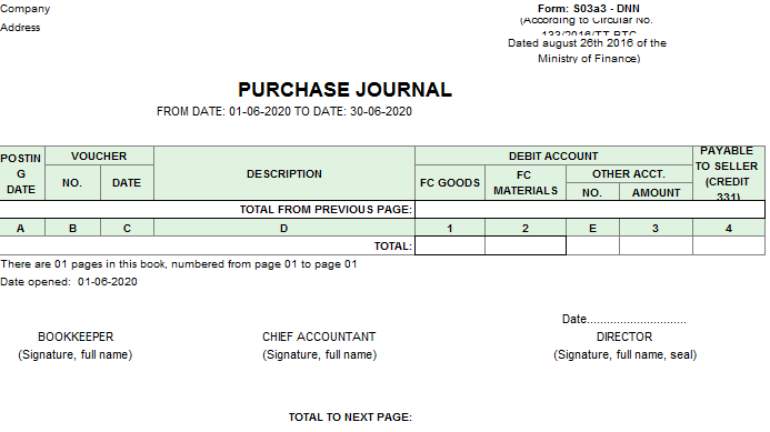 Mẫu sổ nhật ký mua hàng(TIẾNG ANH - Ngoại tệ) theo TT133/2016/TT-BTC