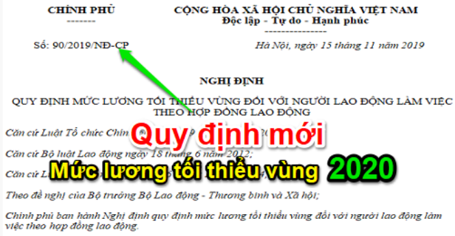 Mức lương tối thiểu vùng 2020 theo Nghị định 90/2019/NĐ-CP