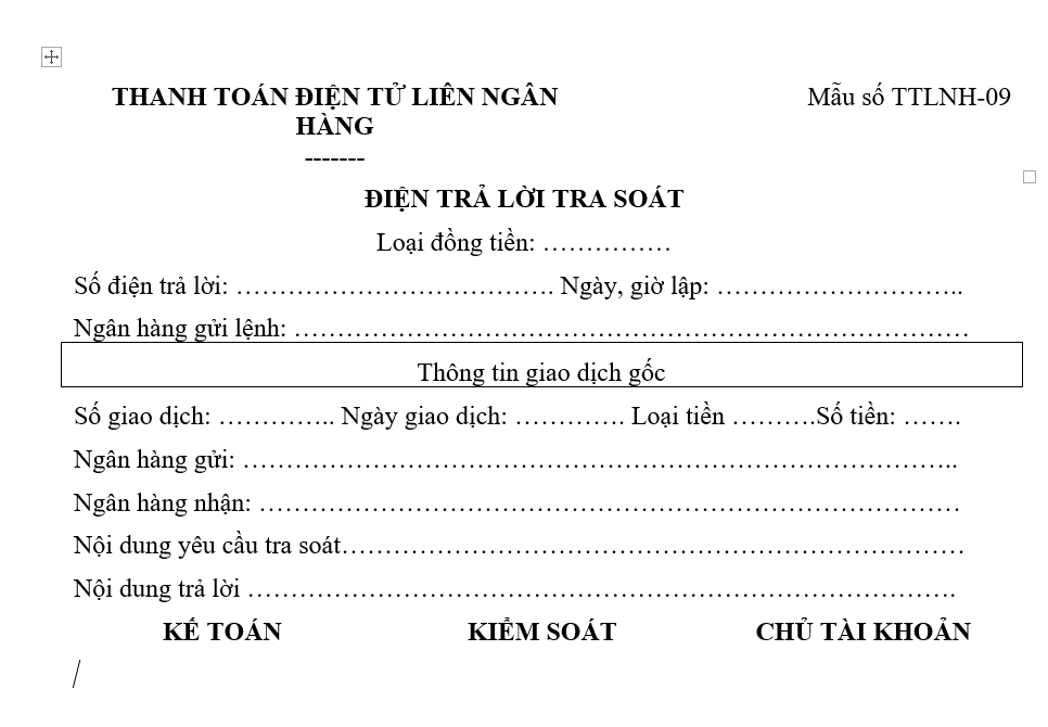 Mẫu điện trả lời tra soát