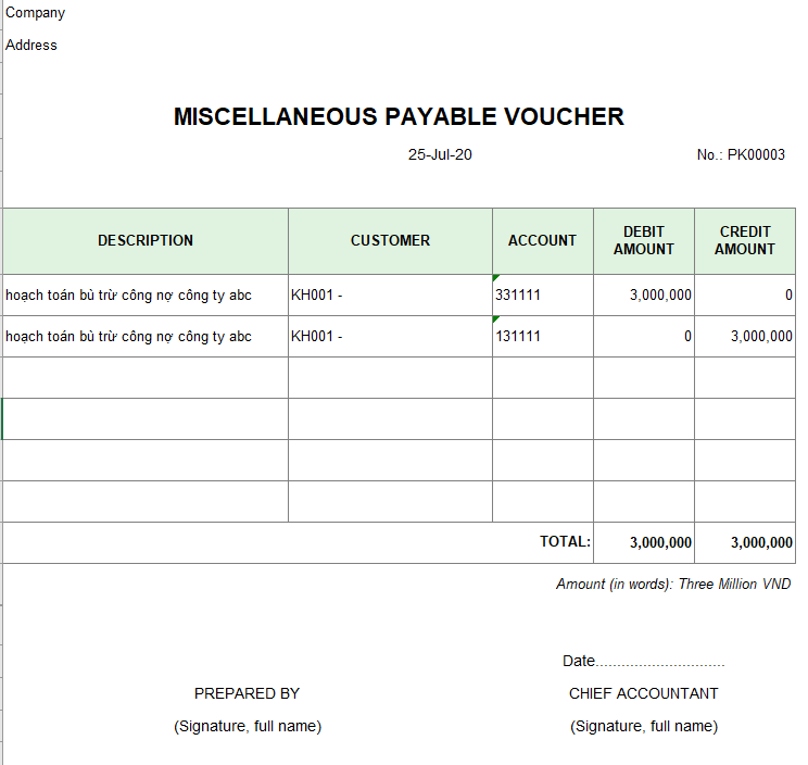 Mẫu chứng từ phải trả, chứng từ bù trừ công nợ ( TIẾNG ANH)