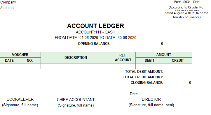 Mẫu Sổ cái ( TIẾNG ANH ) theo TT133/2016/TT-BTC
