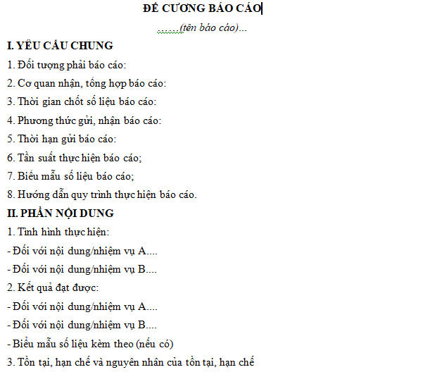 Mẫu đề cương yêu cầu báo cáo định kỳ