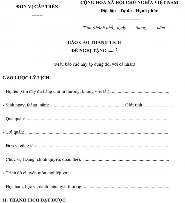 Báo cáo thành tích cá nhân