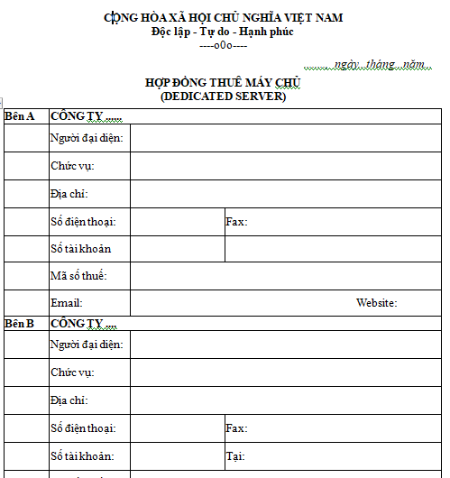 Hợp đồng thuê máy chủ mới nhất