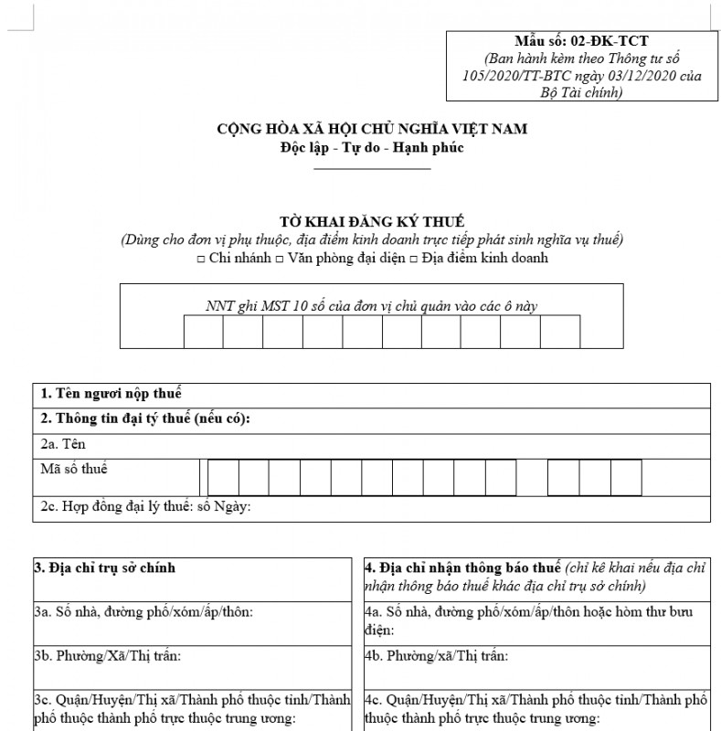 Mẫu BK01-ĐK-TCT: Bảng kê các công ty con, công ty thành viên