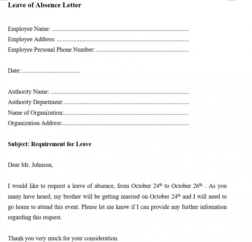 Đơn xin nghỉ phép bằng tiếng Anh (Leave of absence letter)